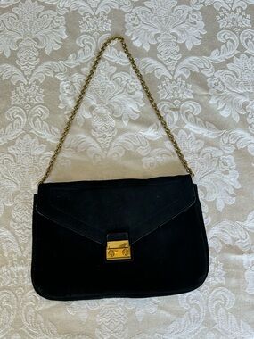 J. Crew Black Suede Shoulder Bag with Gold Chain